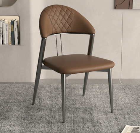 Hot Selling Italian Light Luxury Simple Backrest Dining Chair (Brown*Black Titanium Frame) (Size: 49*53*81CM)