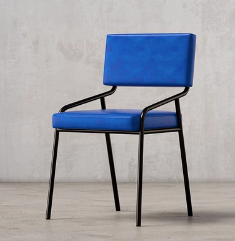 Hot selling retro style wrought iron backrest dining chair (blue oil wax leather) (size: 48*48*77CM)
