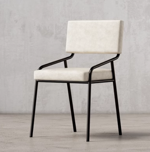 Hot selling retro style wrought iron backrest dining chair (white waxed leather) (size: 48*48*77CM)