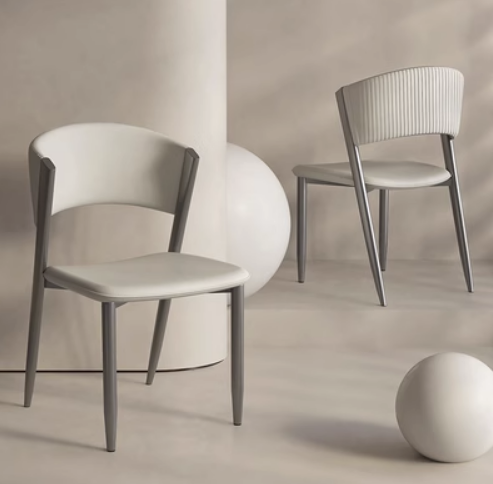 Hot selling Italian style light luxury backrest dining chair (beige leather*pearl gray chair legs) (size: 43*48.5*80.5CM)