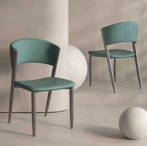 Hot selling Italian light luxury backrest dining chair (Lake blue leather*pearl gray chair legs) (size: 43*48.5*80.5CM)