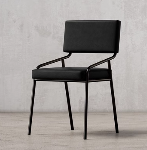 Hot selling retro style wrought iron backrest dining chair (black waxed leather) (size: 48*48*77CM)