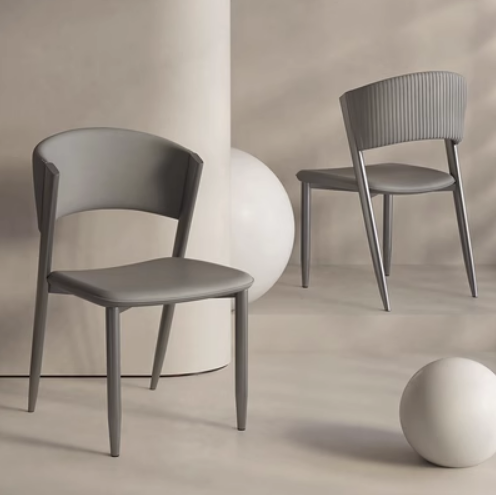 Hot selling Italian style light luxury backrest dining chair (gray leather*pearl gray chair legs) (size: 43*48.5*80.5CM)