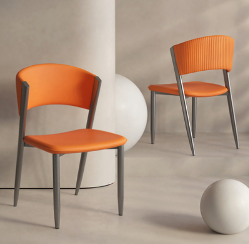 Hot selling Italian style light luxury dining chair (orange leather*pearl gray legs) (size: 43*48.5*80.5CM)