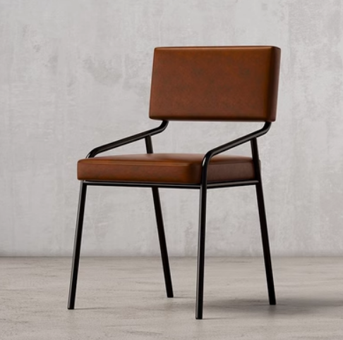 Hot selling retro style wrought iron backrest dining chair (brown oil wax leather) (size: 48*48*77CM)