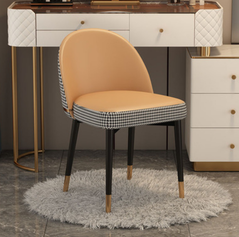 Hot selling Nordic light luxury backrest dining chair (orange + houndstooth * black gold legs) (size: 40*40*77CM)