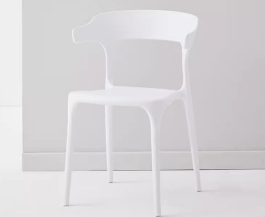 Hot selling simple thickened version of plastic backrest horn dining chair (pure white) (size: 41*42*75CM)