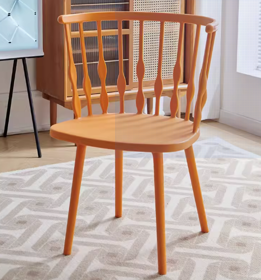 Hot selling modern simple ins plastic backrest dining chair (yellow orange) (size: height 83CM, seat width 50CM)