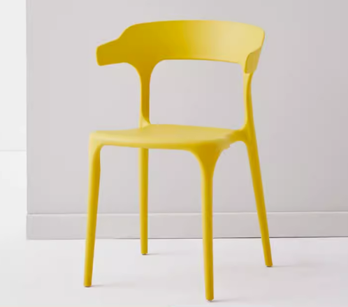 Hot selling simple thickened version of plastic backrest horn dining chair (lemon yellow) (size: 41*42*75CM)