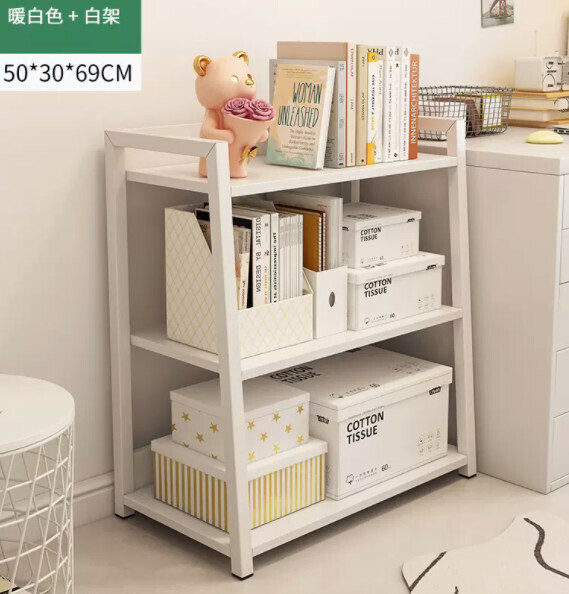 Popular trapezoidal bookshelf (50cm three layers - warm white + white shelf)