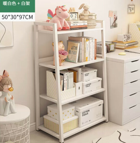 Popular trapezoidal bookshelf (50cm four layers - warm white + white shelf)