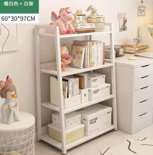Popular trapezoidal bookshelf (60cm four layers - warm white + white shelf)