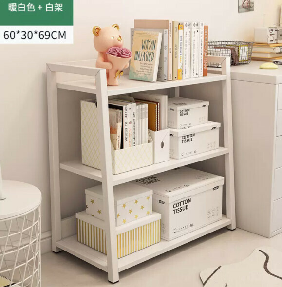 Popular trapezoidal bookshelf (60cm three layers - warm white + white shelf)