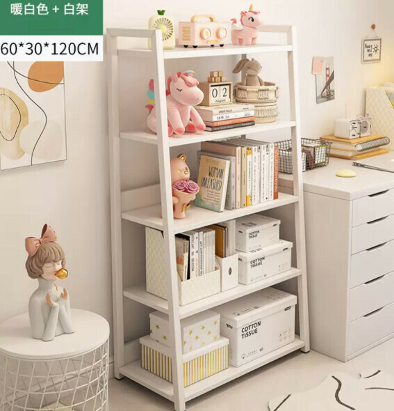 Popular trapezoidal bookshelf (60cm five layers - warm white + white shelf)