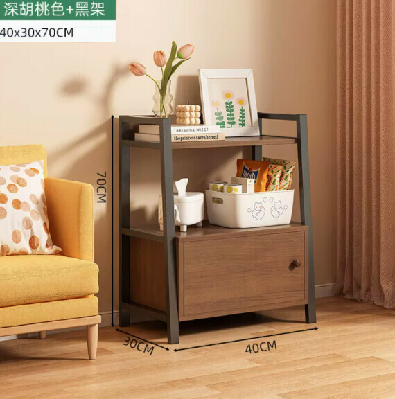 Popular trapezoidal bookshelf (single door model-dark walnut color 40×30×70cm)
