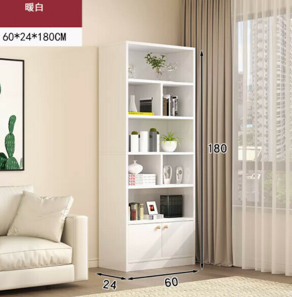 Popular simple bookshelf (two-door model with multiple compartments for storage - warm white 60cm)