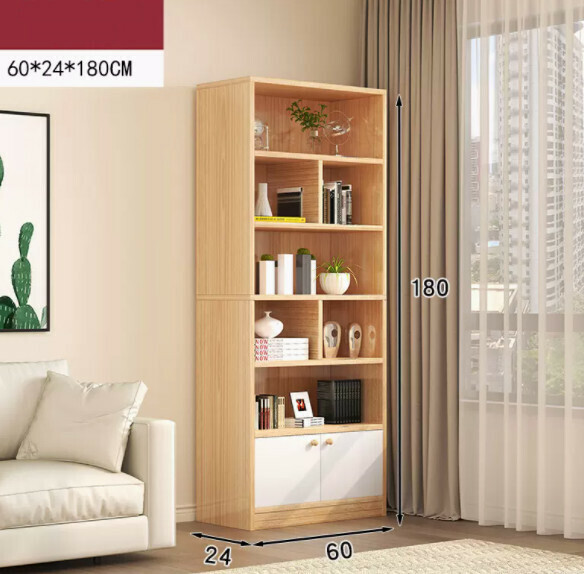 Popular simple bookshelf (two-door model with multiple compartments for storage - oak color 60cm)