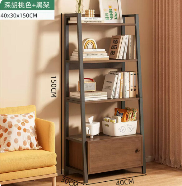 Popular trapezoidal bookshelf (single door model-dark walnut color 40×30×150cm)
