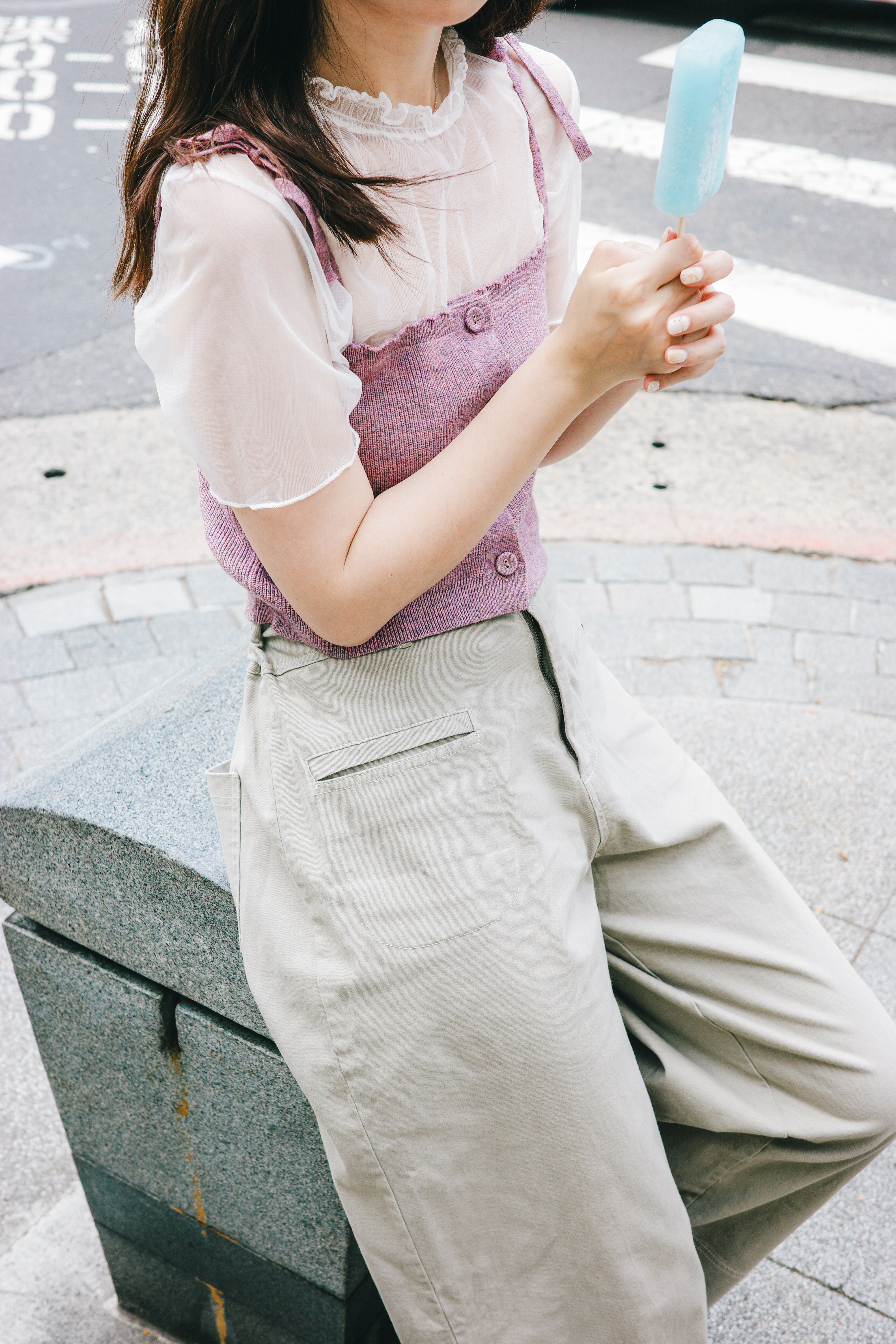 四色/ 雙貼袋明線闊腳長褲/ Double-Patch Pocket Topstitched Wide-l