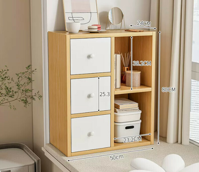 熱推飄窗櫃收納櫃（五格帶門款原木色）
