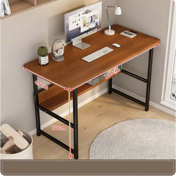 Hot recommended simple computer desk ([widened and reinforced double-layer model] ancient sandalwood grain + black frame) [size: 100*45cm]