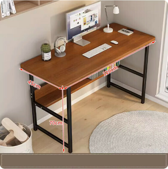 Hot recommended simple computer desk ([widened and reinforced double-layer model] ancient sandalwood grain + black frame) [size: 120*45cm]