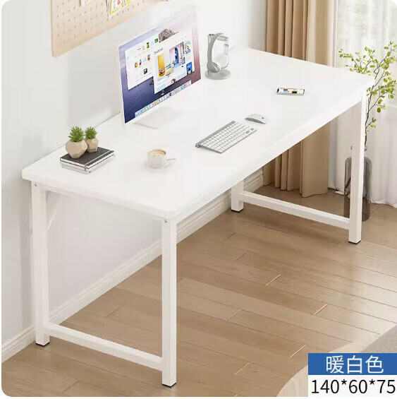 Hot recommended simple computer desk ([upgraded 25mm square tube] warm white) [size: 140*60cm]