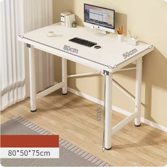 Hot recommended simple computer desk ([25mm round tube] warm white + white frame) [size: 80*50cm]