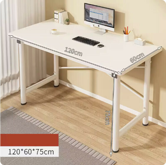 Hot recommended simple computer desk ([25mm round tube] warm white + white frame) [size: 120*60cm]