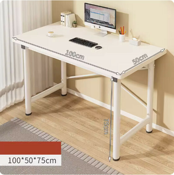 Hot recommended simple computer desk ([25mm round tube] warm white + white frame) [size: 100*50cm]