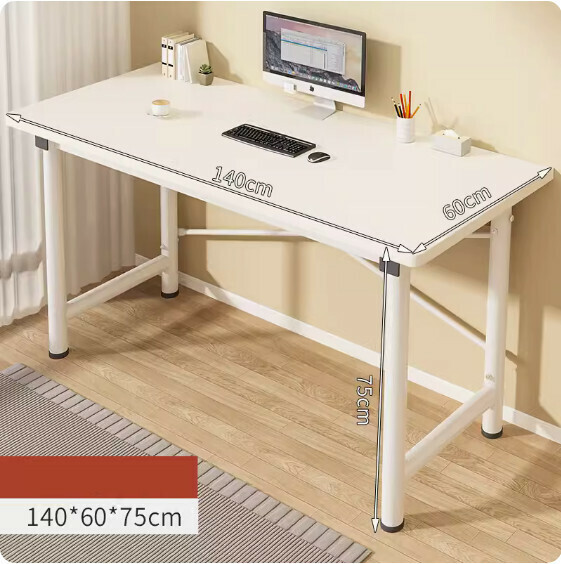 Hot recommended simple computer desk ([25mm round tube] warm white + white frame) [size: 140*60cm]