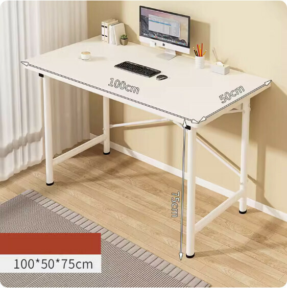 Hot recommended simple computer desk ([20mm round tube] warm white + white frame) [size: 100*50cm]