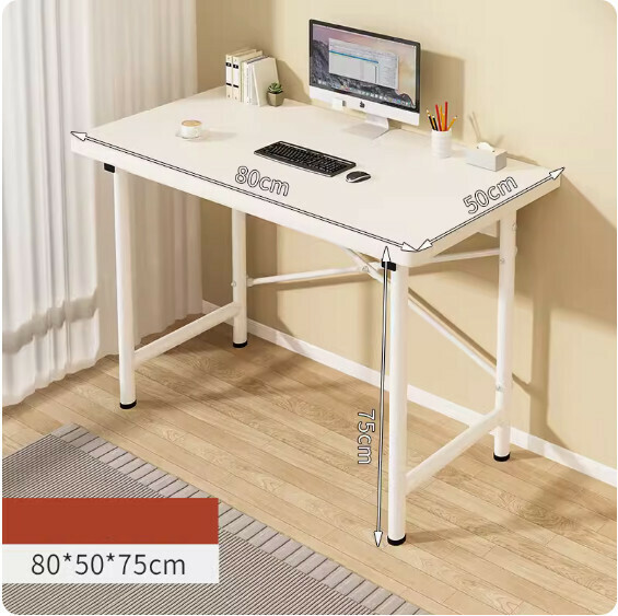 Hot recommended simple computer desk ([20mm round tube] warm white + white frame) [size: 80*50cm]