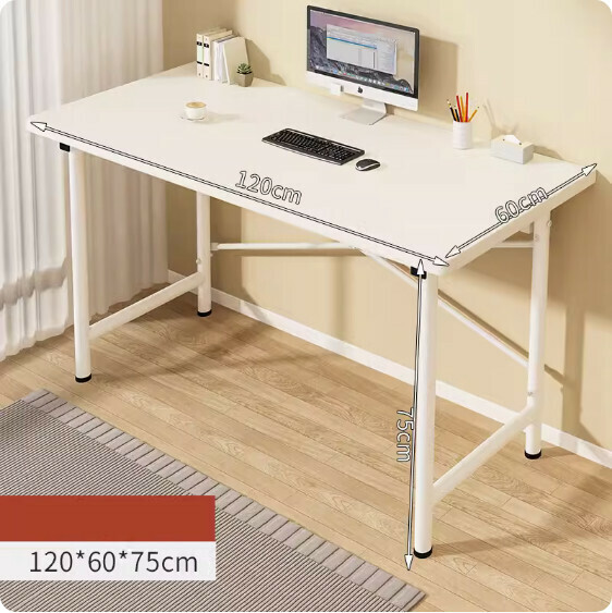 Hot recommended simple computer desk ([20mm round tube] warm white + white frame) [size: 120*60cm]