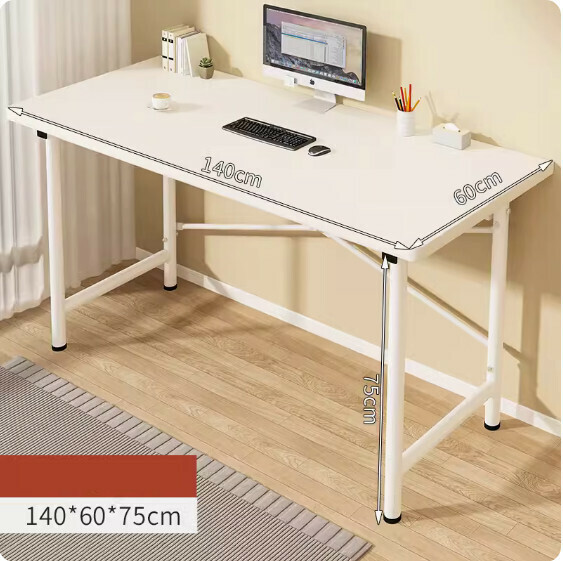Hot recommended simple computer desk ([20mm round tube] warm white + white frame) [size: 140*60cm]