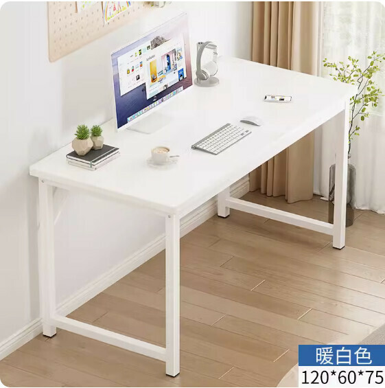 Hot recommended simple computer desk ([upgraded 25mm square tube] warm white) [size: 120*60cm]