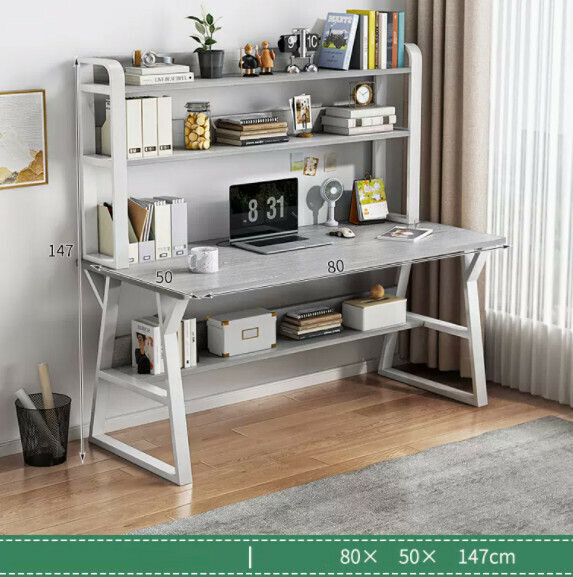 Hot recommended desktop computer desk (double-layer white frame + Morandi gray) [size: length 80*width 50*height 147cm]