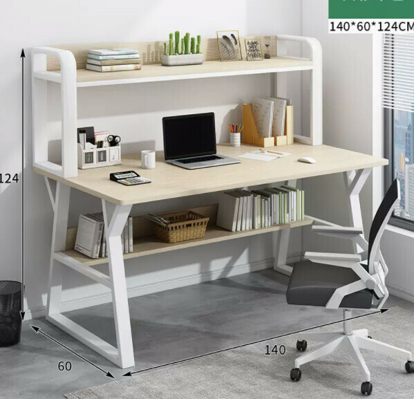 Hot recommended desktop computer desk (single layer - white fir color white frame) [size: length 140*width 60*height 124cm]