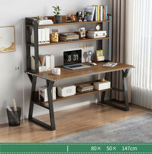 Hot recommended desktop computer desk (double-layer black frame + brushed black oak color) [size: length 80*width 50*height 147cm]