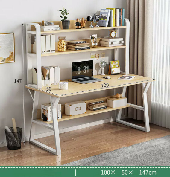 Hot recommended desktop computer desk (double-layer white frame + white shank wood color) [size: length 100*width 50*height 147cm]