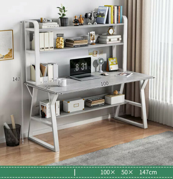 Hot recommended desktop computer desk (double-layer white frame + Morandi gray) [size: length 100*width 50*height 147cm]
