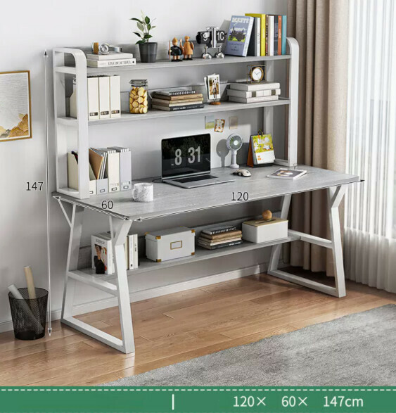 Hot recommended desktop computer desk (double-layer white frame + Morandi gray) [size: length 120*width 60*height 147cm]