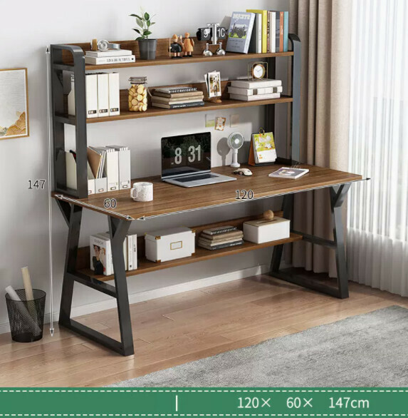 Hot recommended desktop computer desk (double-layer black frame + brushed black oak color) [size: length 120*width 60*height 147cm]