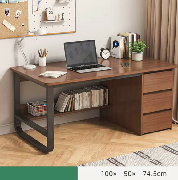 Hot recommended desktop computer desk (single seat - dark walnut black frame) [size: length 100*width 50*height 74.5cm]
