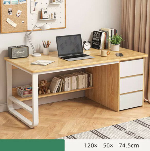 Hot recommendation desktop computer desk (single seat - oak color white frame) [size: length 120*width 50*height 74.5cm]