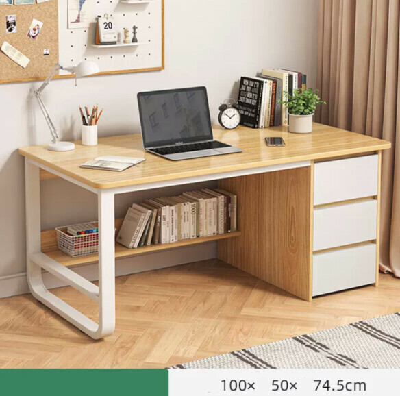 Hot-recommended desktop computer desk (single seat - oak color white frame) [size: length 100*width 50*height 74.5cm]