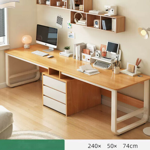 Hot recommended desktop computer desk (double seat - cherry wood color) [size: length 240*width 50*height 74cm]