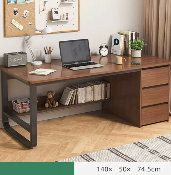 Hot recommended desktop computer desk (single seat - dark walnut black frame) [size: length 140*width 50*height 74.5cm]