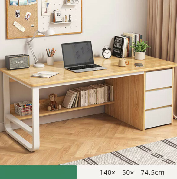 Hot recommendation desktop computer desk (single seat - oak color white frame) [size: length 140*width 50*height 74.5cm]