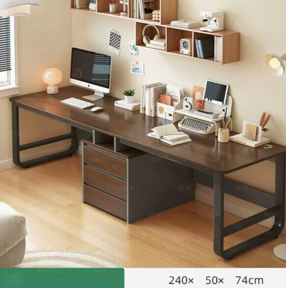Hot recommended desktop computer desk (double place - black oak color) [size: length 240*width 50*height 74cm]
